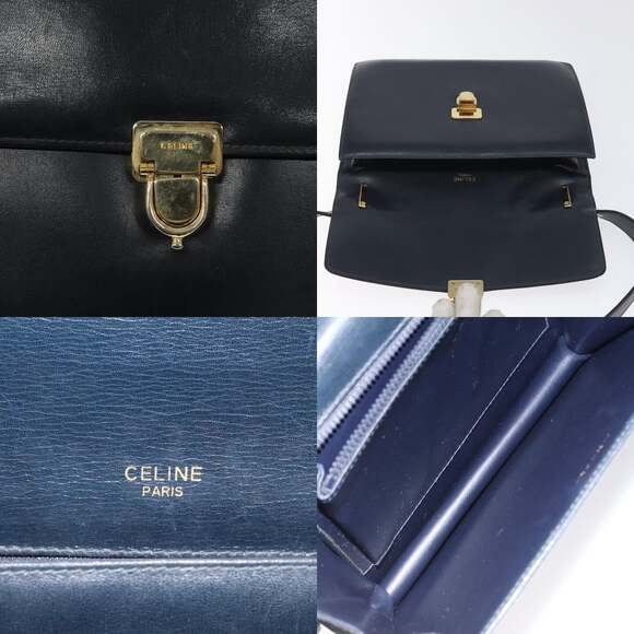 CELINE Shoulder Bag Leather Navy Gold - Picture 11 of 13